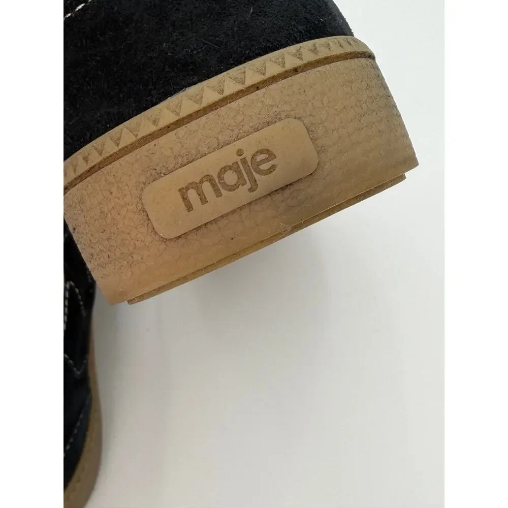 Maje Low Profile Sneakers Black Suede Size 39 / 9 Retro Contrast Stitching